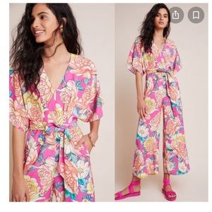 NWT farm rio pink floral belted jumpsuit